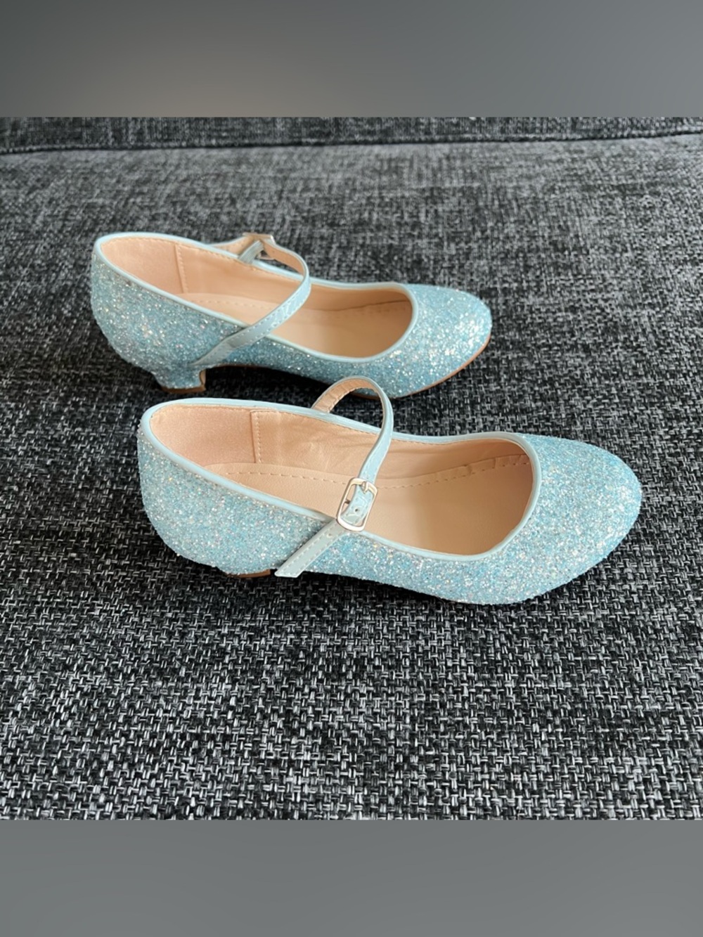 NWT Kailee Light Blue Rock Glitter Mary Jane Heels Size 1 - Picture 3 of 9